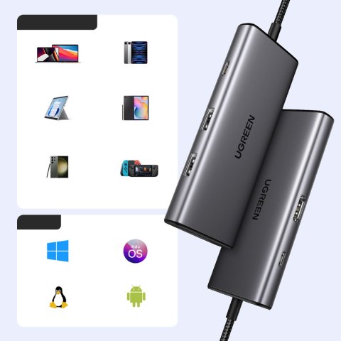 HUB rozdzielacz 7w1 USB-C na HDMI USB-C USB-A SD TF - szary