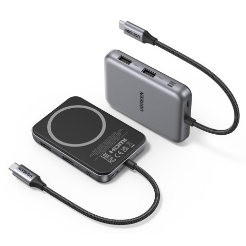 HUB rozdzielacz 7w1 USB-C na HDMI USB-C USB-A SD TF - szary