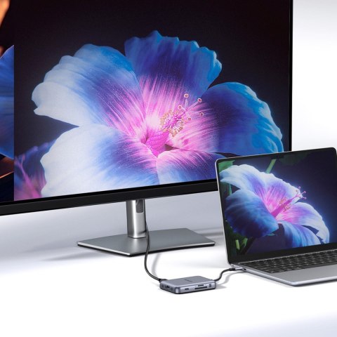 HUB rozdzielacz 7w1 USB-C na HDMI USB-C USB-A SD TF - szary