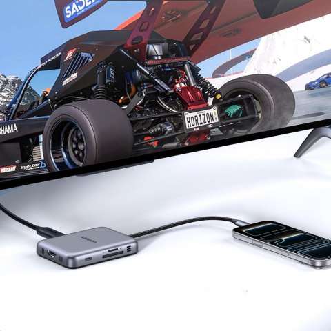HUB rozdzielacz 7w1 USB-C na HDMI USB-C USB-A SD TF - szary