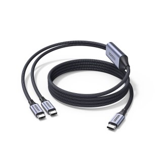 Kabel przewód 2w1 do szybkiego ładowania transmisji USB-C - 2xUSB-C PD 140W 2m - czarny