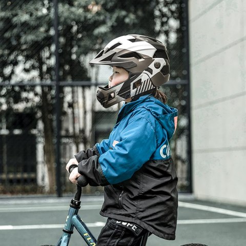 Kask rowerowy dziecięcy z odpinaną szczęką rozmiar M 54-57cm - szary