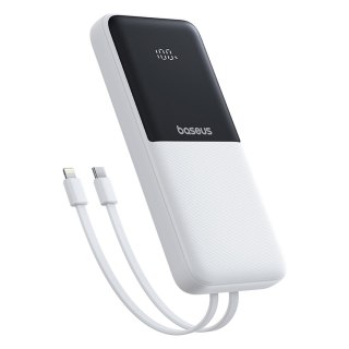 Powerbank 10000mAh 22.5W Lipow z wbudowanymi kablami USB-C iPhone Lightning - biały