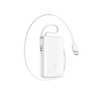 Powerbank JR-PR2 10000mAh 35W ze zwijanym kablem USB-C i kablem iPhone Lightning - biały