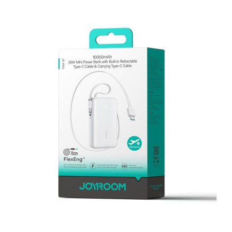 Powerbank JR-PR2 10000mAh 35W ze zwijanym kablem USB-C i kablem iPhone Lightning - biały