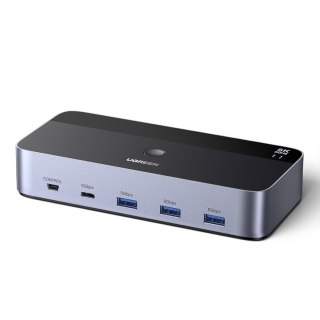 Przełącznik 2 komputery 2 monitory KVM DisplayPort USB-A USB-C 8K 60Hz - szary