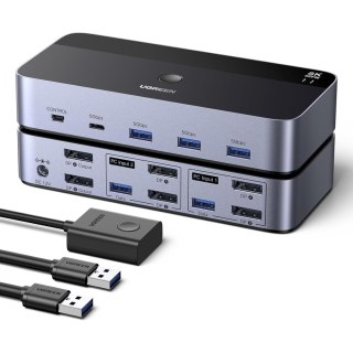 Przełącznik 2 komputery 2 monitory KVM DisplayPort USB-A USB-C 8K 60Hz - szary