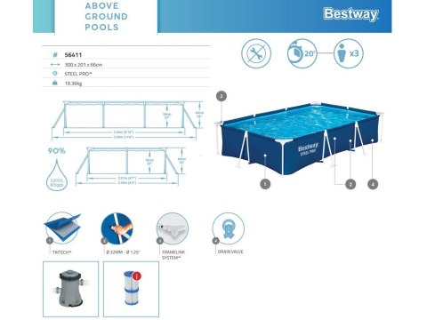 Bestway Basen STELAŻOWY 300x201x66cm 8w1 56411