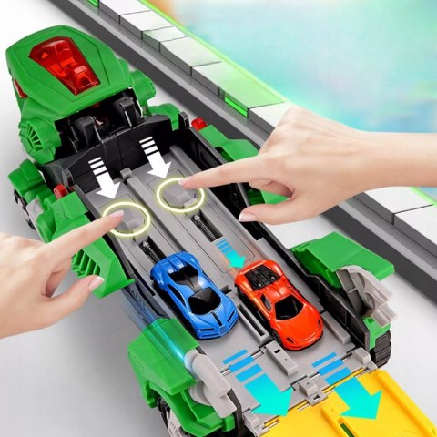 Ciężarówka dinozaur T-rex wyrzutnia zjeżdżalnia + 2 resoraki połykacz autka