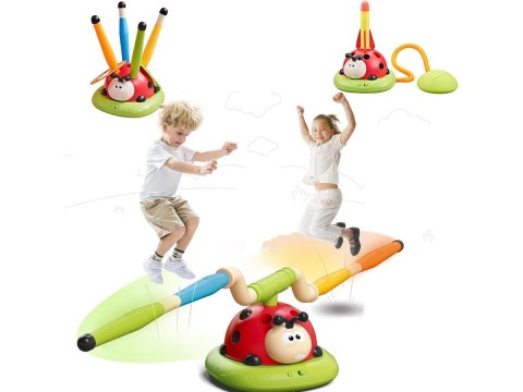 Gra Zręcznościowa 3w1 BIEDRONKA Wyrzutnia Rakiet Skakanka Rzut Do Celu Rzutki Skaczące Ramiona Interaktywna Zabawka Dla Dzieci