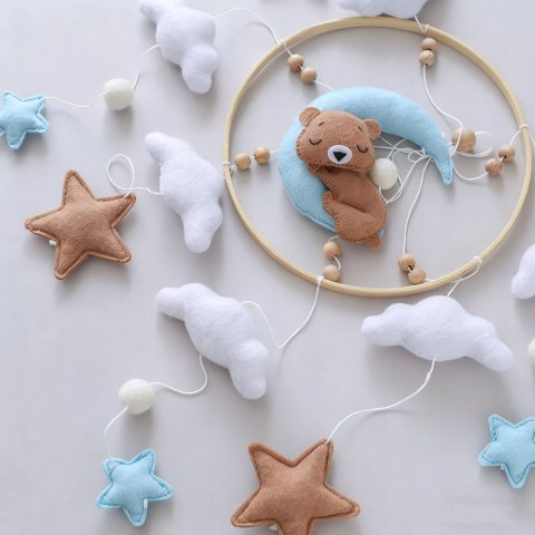 Karuzelka do Łóżeczka Dziecięcego Boho Naturalne Drewno + pałąk Bear & Moon