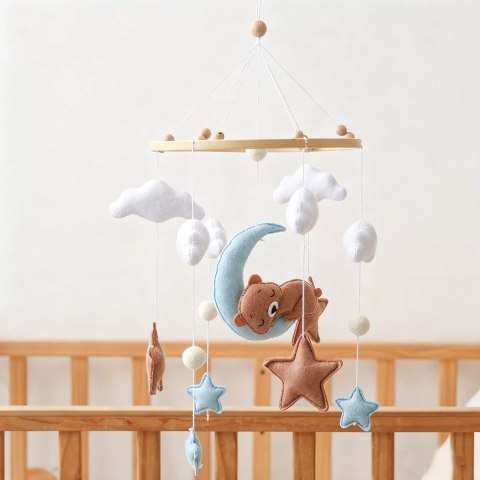 Karuzelka do Łóżeczka Dziecięcego Boho Naturalne Drewno + pałąk Bear & Moon