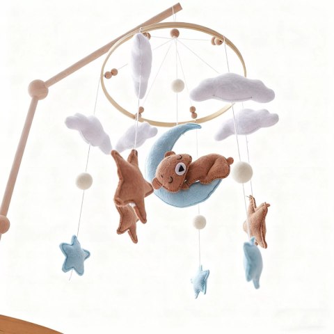 Karuzelka do Łóżeczka Dziecięcego Boho Naturalne Drewno + pałąk Bear & Moon