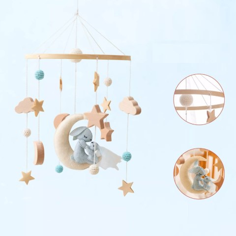 Karuzelka do Łóżeczka Dziecięcego Boho Naturalne Drewno + pałąk Rabbit Moon
