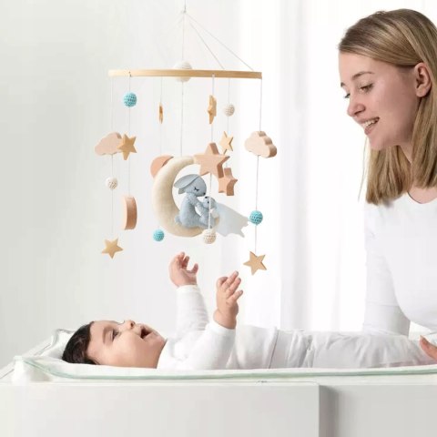 Karuzelka do Łóżeczka Dziecięcego Boho Naturalne Drewno + pałąk Rabbit Moon