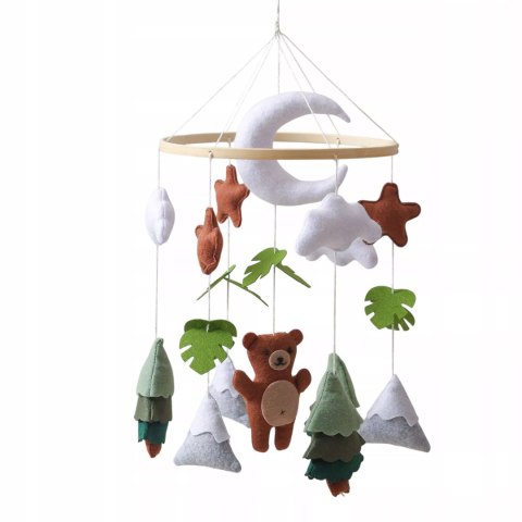 Karuzelka do Łóżeczka Dziecięcego Boho Naturalne Drewno z pałąkiem Bear