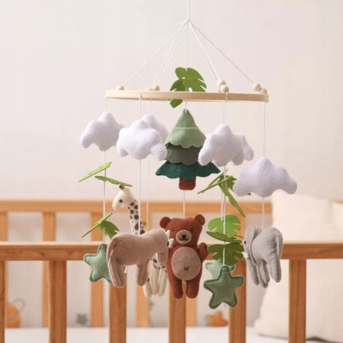 Karuzelka do Łóżeczka Dziecięcego Boho Naturalne Drewno z pałąkiem Safari