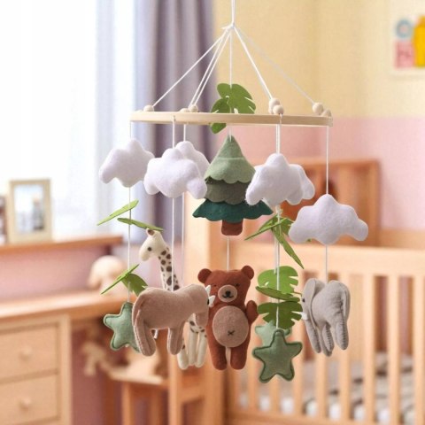 Karuzelka do Łóżeczka Dziecięcego Boho Naturalne Drewno z pałąkiem Safari