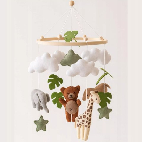 Karuzelka do Łóżeczka Dziecięcego Boho Naturalne Drewno z pałąkiem Safari