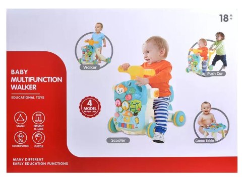 Wielofunkcyjny Interaktywny Jeździk Pchacz Chodzik Edukacyjny Stolik Grający 4w1 Niebieski