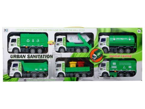 Zestaw 6 Pojazdów Ciężarowych Ciężarówka Tir Ciągnik Wywrotka Śmieciarka Beczkowóz