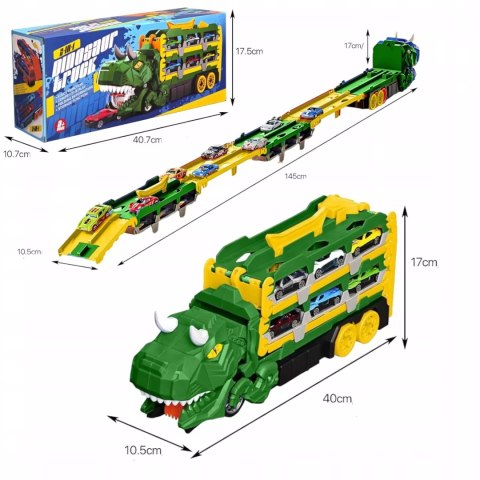 Ciężarówka Dinozaur Tor Wyścigowy zjeżdżalnia 6 Aut resoraki dla Dzieci