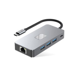 HUB adapter 9w1 USB-C USB-A HDMI SD TF RJ45 4K 60Hz - szary