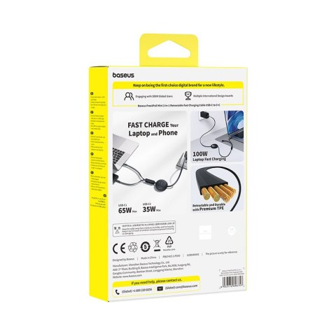 Kabel przewód zwijany 2w1 USB-C 100W 1.2m - czarny