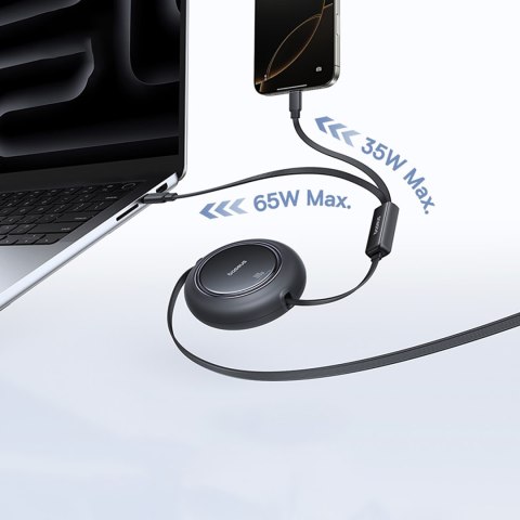 Kabel przewód zwijany 2w1 USB-C 100W 1.2m - czarny