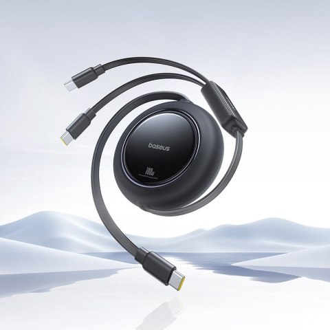 Kabel przewód zwijany 2w1 USB-C 100W 1.2m - czarny