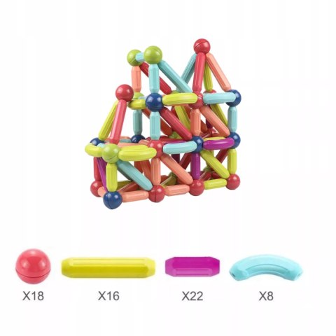 Klocki Magnetyczne Konstrukcyjne dla dzieci zestaw edukacyjny 64 el.