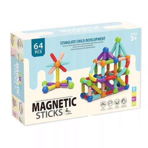 Klocki Magnetyczne Konstrukcyjne dla dzieci zestaw edukacyjny 64 el.