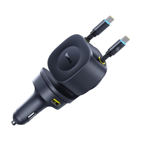 Ładowarka samochodowa USB-C USB-A ze zwijanymi kablami USB-C 60W - czarna
