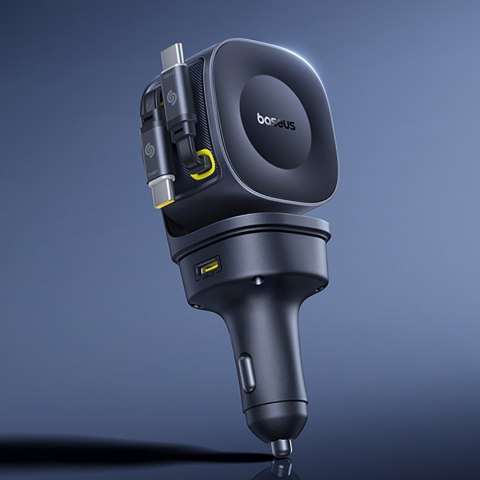 Ładowarka samochodowa USB-C USB-A ze zwijanymi kablami USB-C 60W - czarna