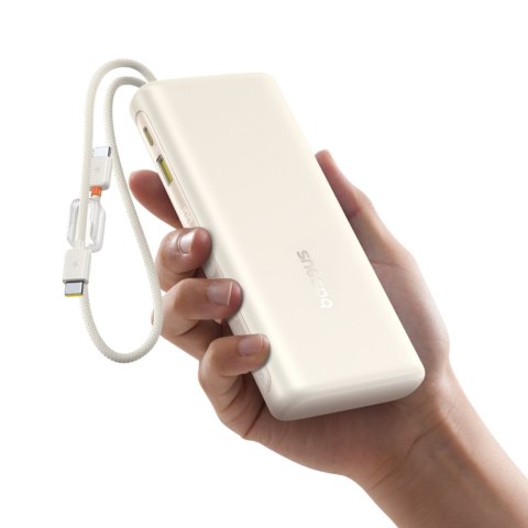Powerbank 20000mAh 100W z wyświetlaczem dwoma kablami USB-C - beżowy