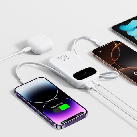 Powerbank 20000mAh z wyświetlaczem wbudowanymi kablami EnerFill FC31 22.5W - biały