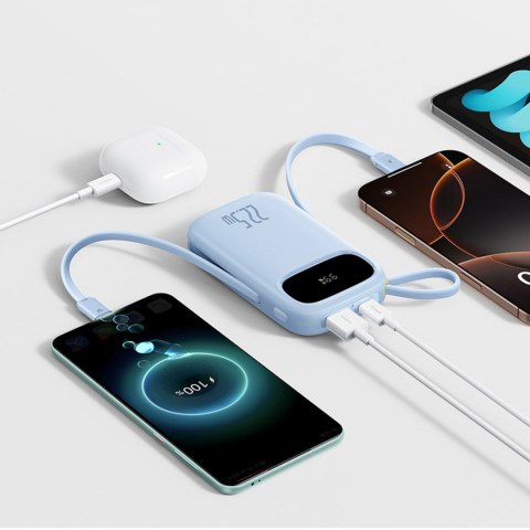 Powerbank 20000mAh z wyświetlaczem wbudowanymi kablami EnerFill FC31 22.5W - niebieski