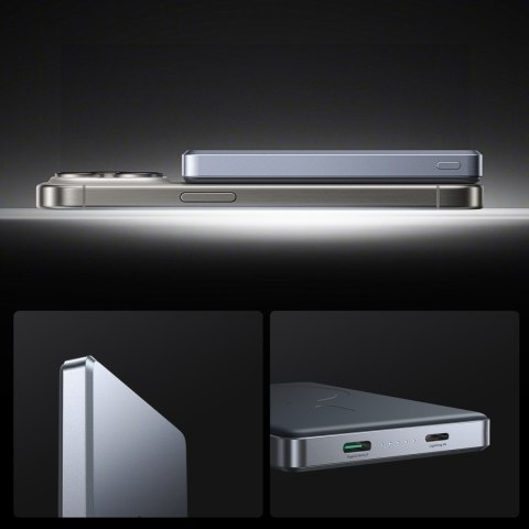 Powerbank Pro 10000mAh ultracienki magnetyczny PD 20W USB-C Lightning - szary