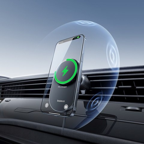 Uchwyt magnetyczny z ładowarką indukcyjną do smartfona na kratkę nawiewu Qi2- czarny