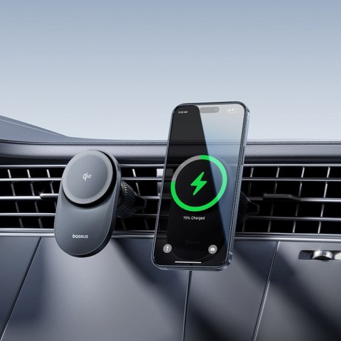 Uchwyt magnetyczny z ładowarką indukcyjną do smartfona na kratkę nawiewu Qi2- czarny