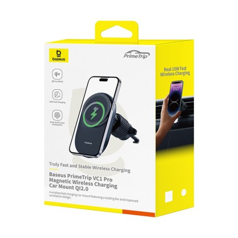 Uchwyt magnetyczny z ładowarką indukcyjną do smartfona na kratkę nawiewu Qi2- czarny