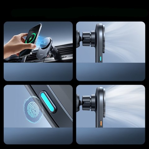 Uchwyt samochodowy magnetyczny z ładowarką wentylatorem na kratkę Qi2.2 - czarny