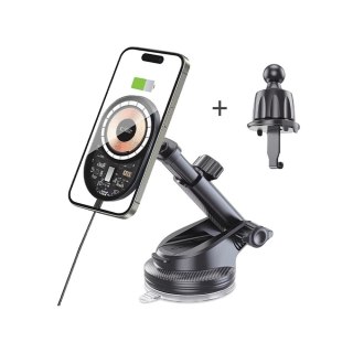 Uchwyt samochodowy z ładowarką do smartfona na deskę kratkę MagSafe 15W - czarny