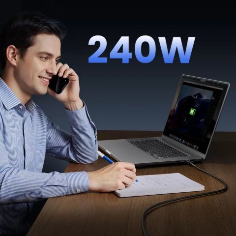Kabel przewód USB-C USB4 Thunderbolt5 80Gbps 240W 2m - czarny