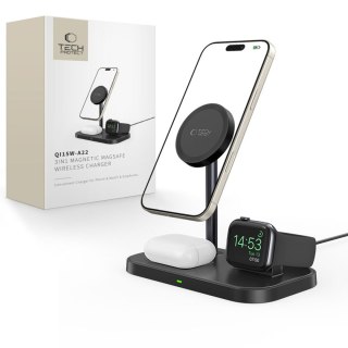 Ładowarka indukcyjna 3w1 ze stojakiem na smartfon Apple Watch AirPods MagSafe - czarna