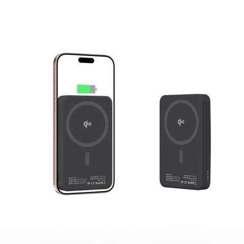 Powerbank bezprzewodowy 10000 mAh USB-A USB-C 15W - czarny