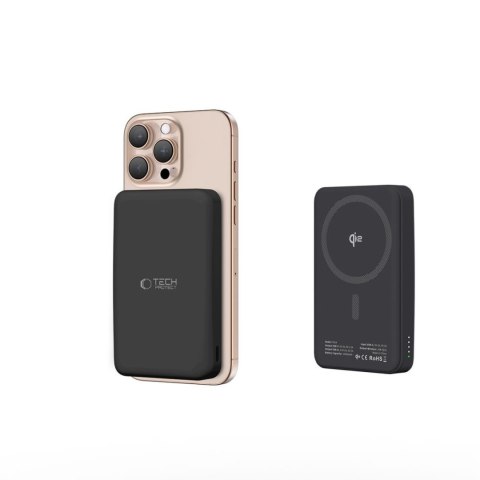 Powerbank bezprzewodowy 10000 mAh USB-A USB-C 15W - czarny