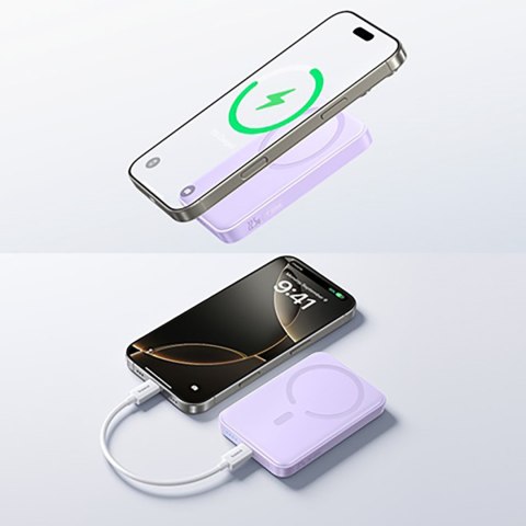 Powerbank indukcyjny 10000mAh 22.5W MagSafe z kablem USB-C 20V/3A 0.3m - fioletowy
