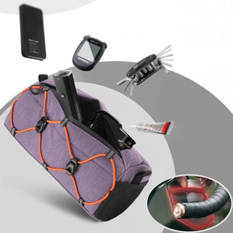 Torba rowerowa na kierownicę z paskiem 2.2L - fioletowa