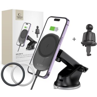 Uchwyt samochodowy na telefon z ładowarką indukcyjną na kokpit kratkę MagSafe 15W - czarny